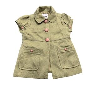 Kensie Girl Girls Olive Green Brocade Short Sleeve Button Up Jacket Size S